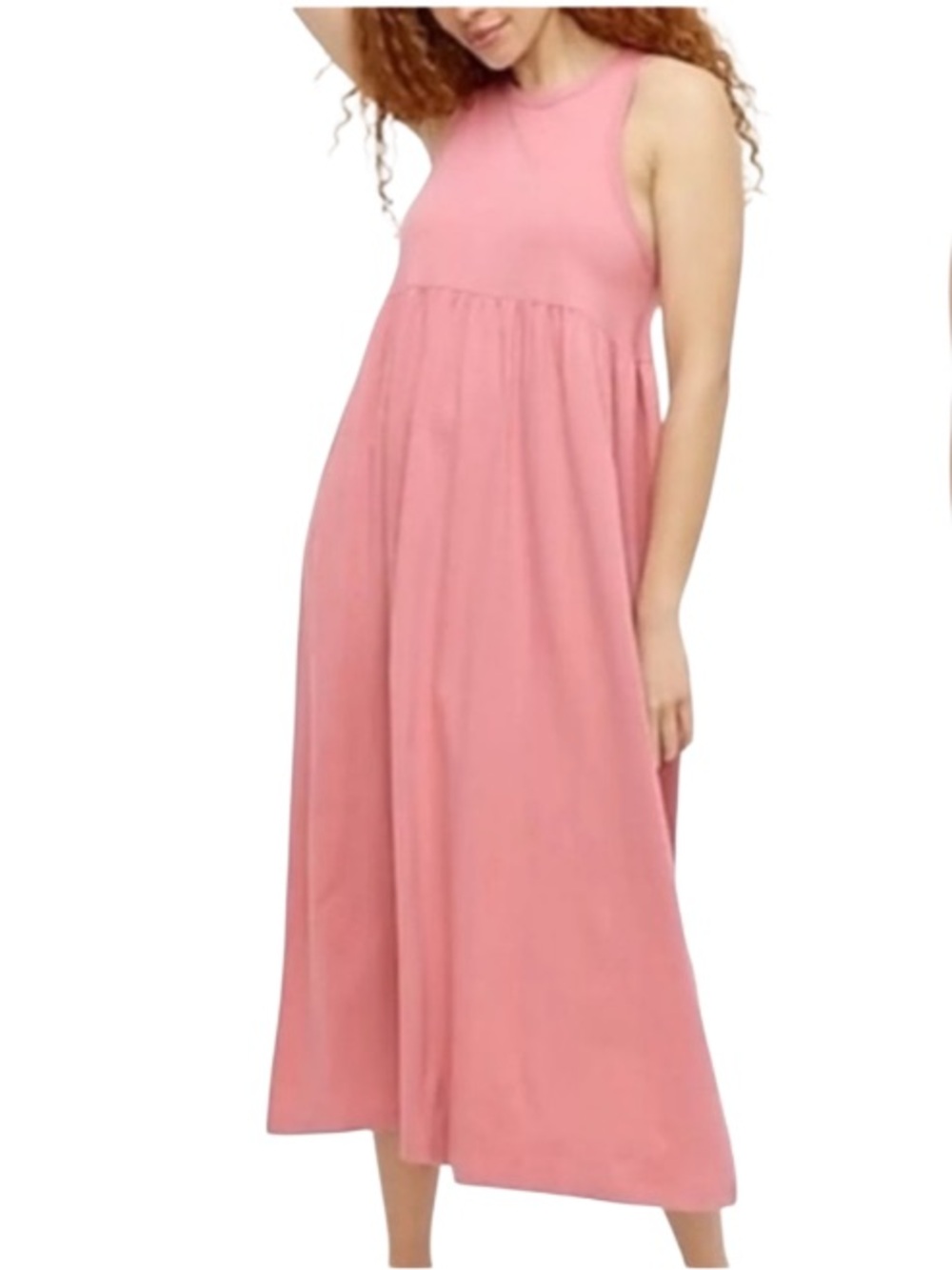J.Crew Knit Cutaway Tank Maxi Dress in a faded dusty pink shade.